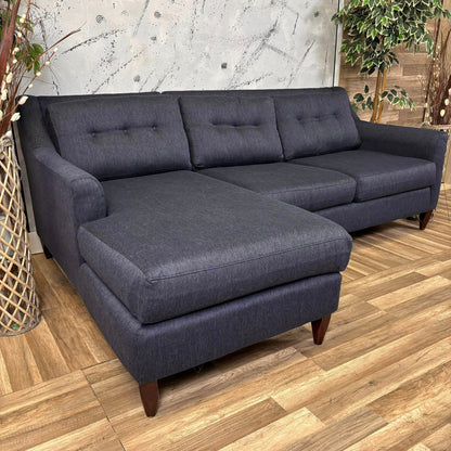 Blue Sectional With Wooden Legs